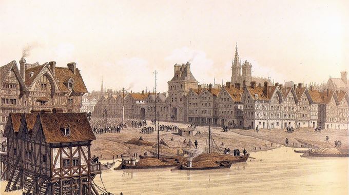 Place de la grève et hôtel de ville en 1583, Paris à travers les âges de Hoffbauer (1885)