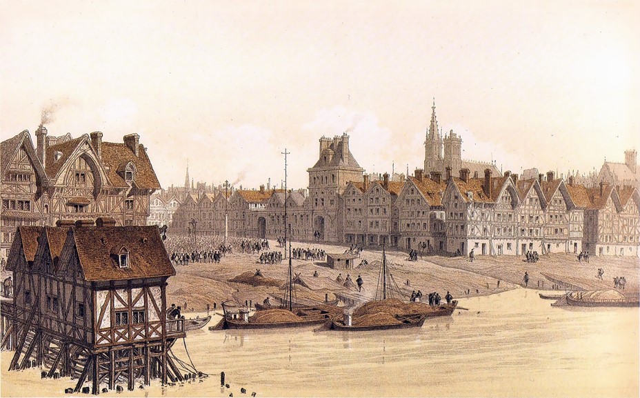 Place de la grève et hôtel de ville en 1583, Paris à travers les âges de Hoffbauer (1885)